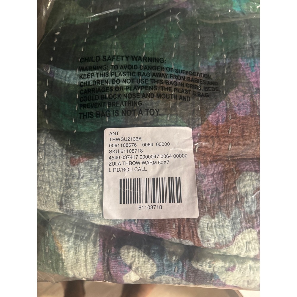 Anthropologie‎ Zula Throw Warm 60x70 Watercolor Floral Kantha Stitch Blanket - Picture 4 of 4